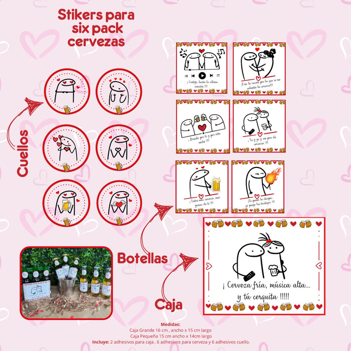 Stickers Adhesivos Para Six Pack Caja Pequeña de Cerveza Flork Amor Ref. 2 x 1 Unidad