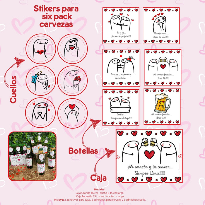 Stickers Adhesivos Para Six Pack Caja Grande de Cerveza Flork Amor Ref. 1 x 1 Unidad