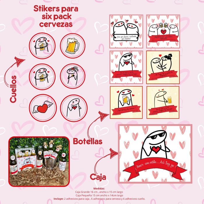 Stickers Adhesivos Para Six Pack Caja Grande de Cerveza Flork Amor Ref. 3 x 1 Unidad