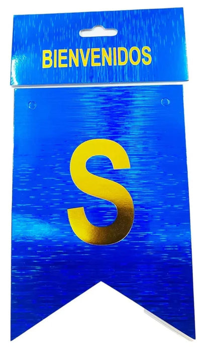 Feston Bienvenidos Escarchado Pequeño Azul Dorado