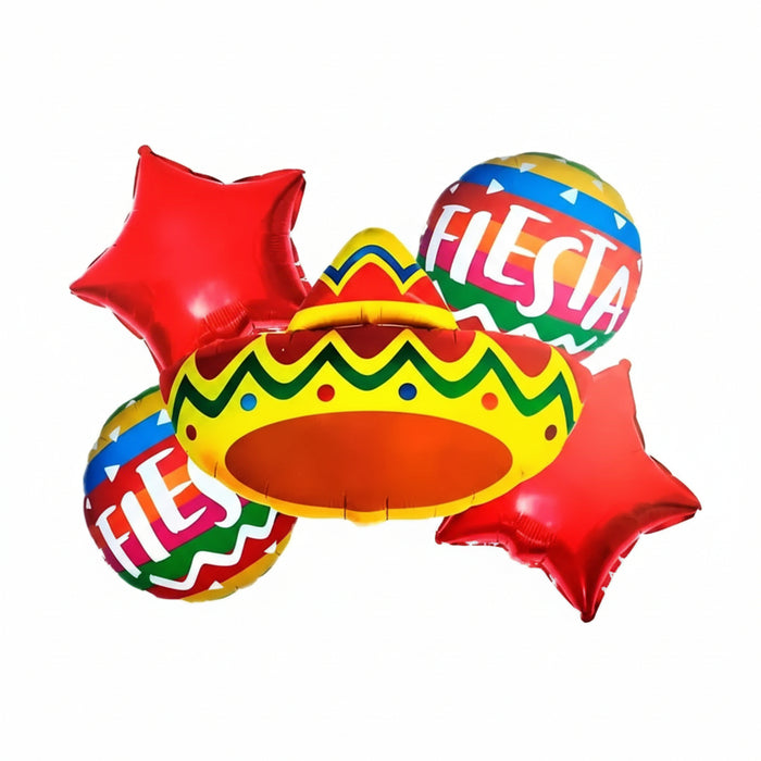 Bouquet de Globos Mexicano Sombrero y Estrellas X 5 Piezas
