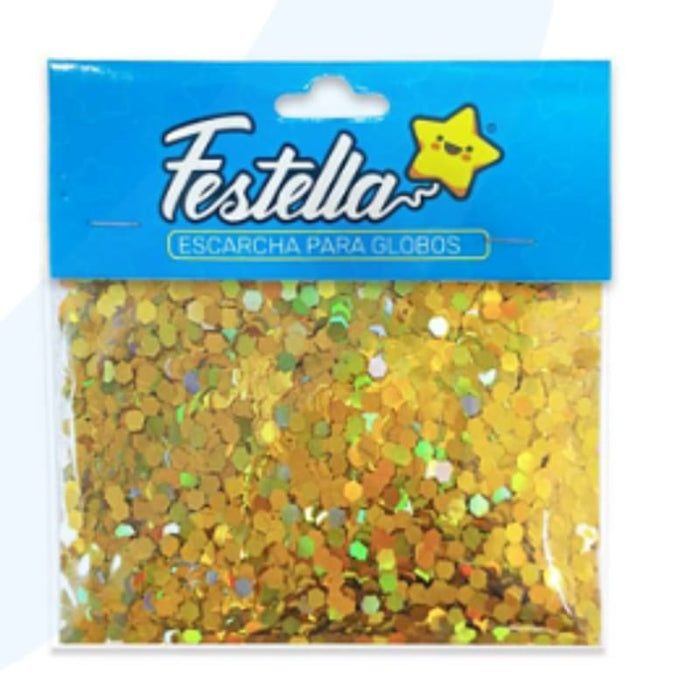Escarcha Dorada Hexagonal Para Globo 20 Gr x 1 Unidad