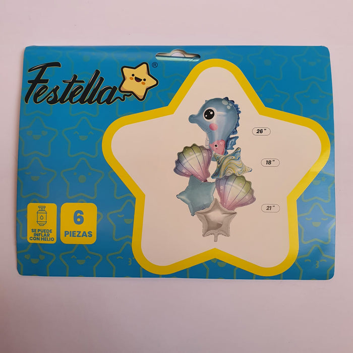 Bouquet de globos caballito de mar Azul x 6 piezas