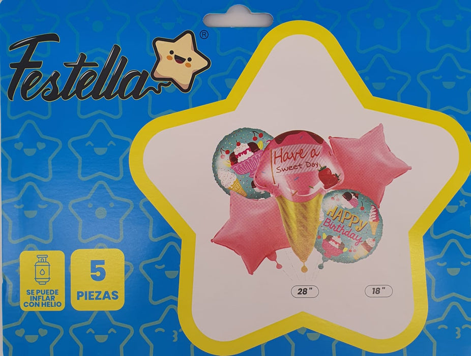 Bouquet de Globos Cono de Helado Have a Sweet Day X 5 Piezas Festella