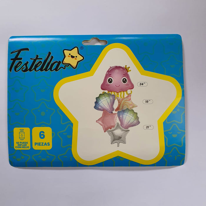 Bouquet de Globos Medusa de Mar Rosada X 6 Piezas Festella