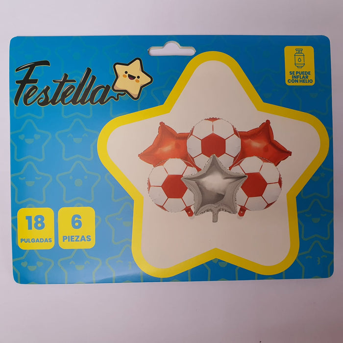 Bouquet de Globos Balon de Futbol Rojo X 6 Piezas Festella