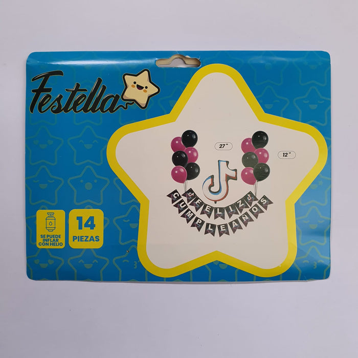 Bouquet de Globos Feliz Cumpleaños TikTok X 14 Piezas Festella