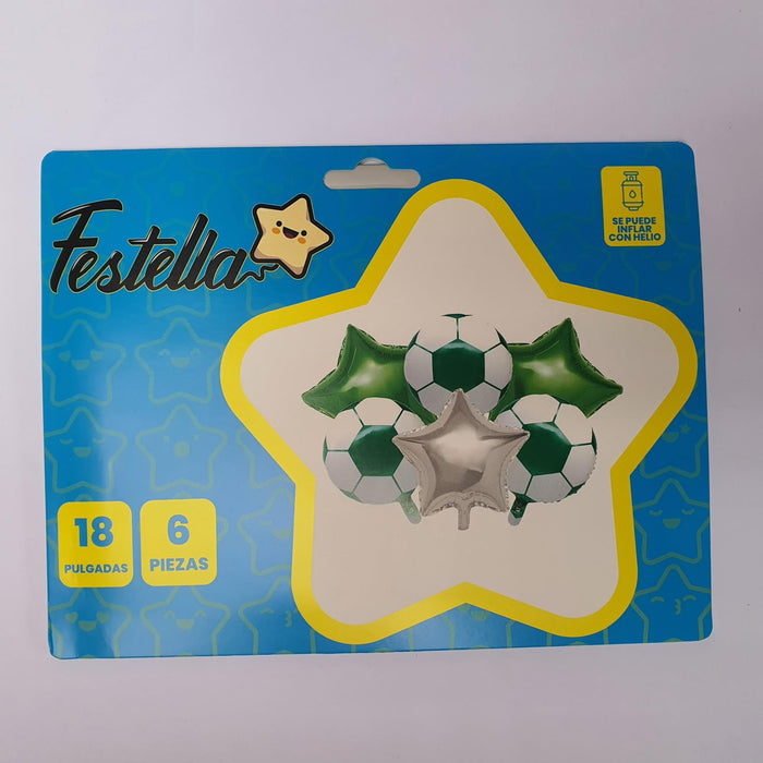 Bouquet de globos Balon de Futbol Verde X 6 Piezas Festella