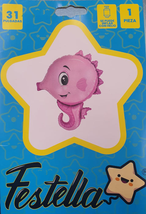 Globo Animalitos Marinos Caballito De Mar Rosado 31" Festella