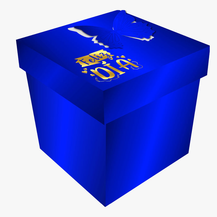 Caja Cubo Mediana Metalizada Mariposa Azul x 1 unidad