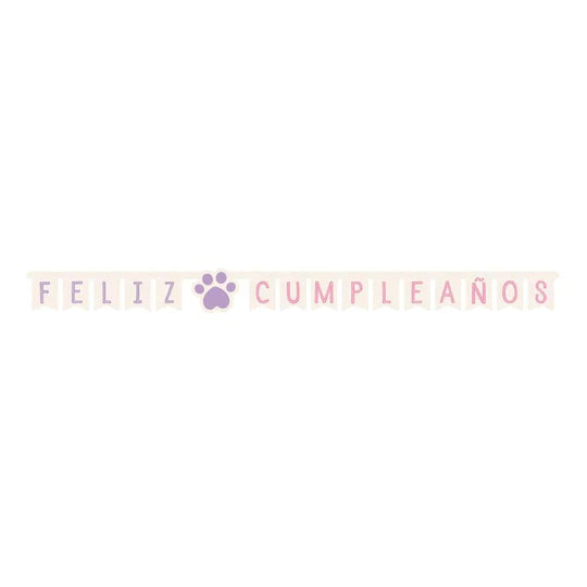 Cartel de Letras Feliz Cumpleaños Huellitas Lila Rosa X 1 Unidad Sempertex