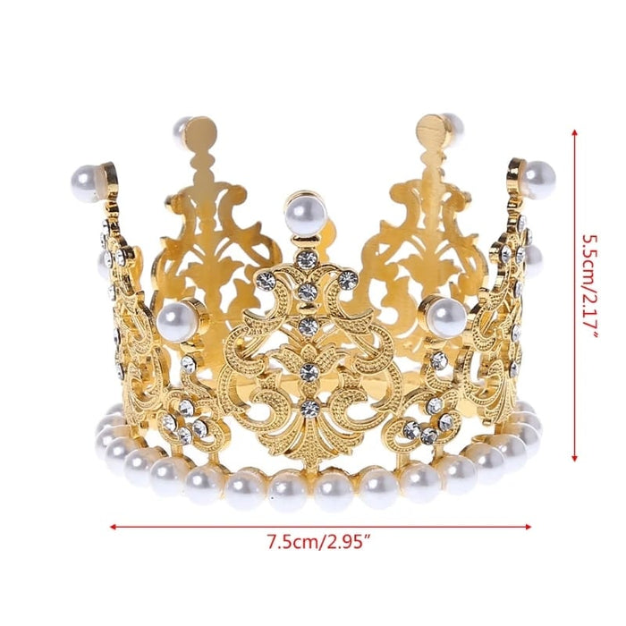 Corona De Perlas Metalica Mediana Dorada x 1 Unidad