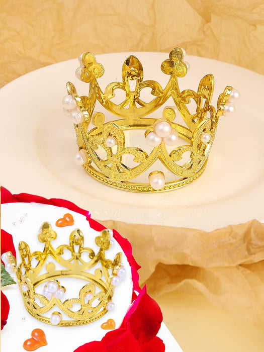 Corona De Perlas Plastica Pequeña Dorada x 1 Unidad
