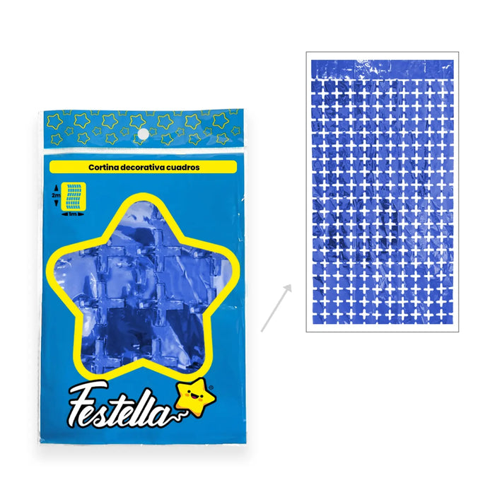 Cortina de Fiesta Espejo Cuadro Pequeño 2 x 1 mt Festella Azul