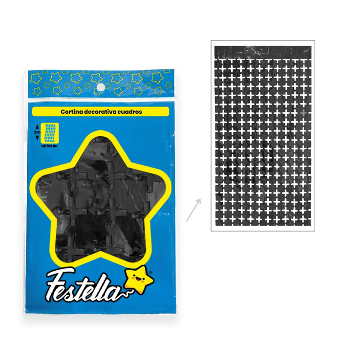 Cortina de Fiesta Espejo Cuadro Pequeño 2 x 1 mt Festella Negra