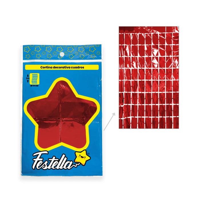 Cortina de Fiesta Espejo Cuadro Pequeño 2 x 1 m Festella Roja