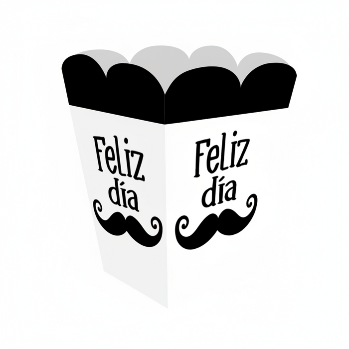 Caja Piramide Mediana Blanca Feliz Dia Mostacho x 1 Unidad