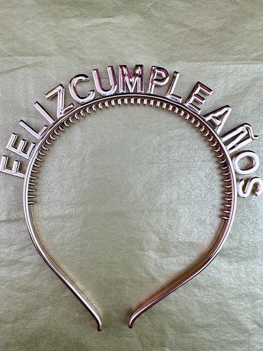 Diadema Feliz Cumpleaños Dorado Rosa X 1 Unidad