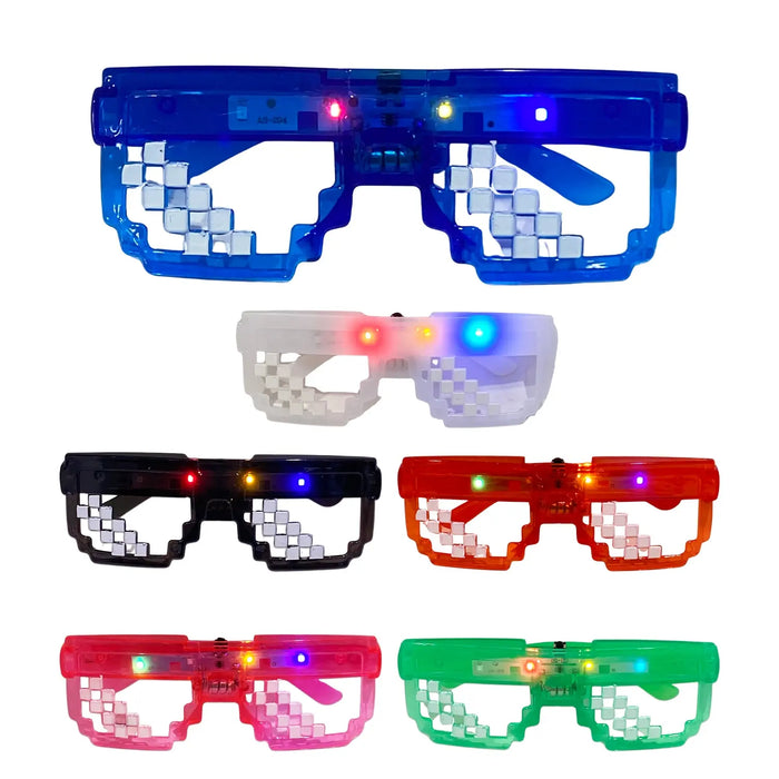 Gafas Neon Pixeladas Con Luz Para Fiesta Paquete x 12 Unidades
