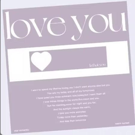 Papel Coreano Impreso Love You Paquete x 20 Lila