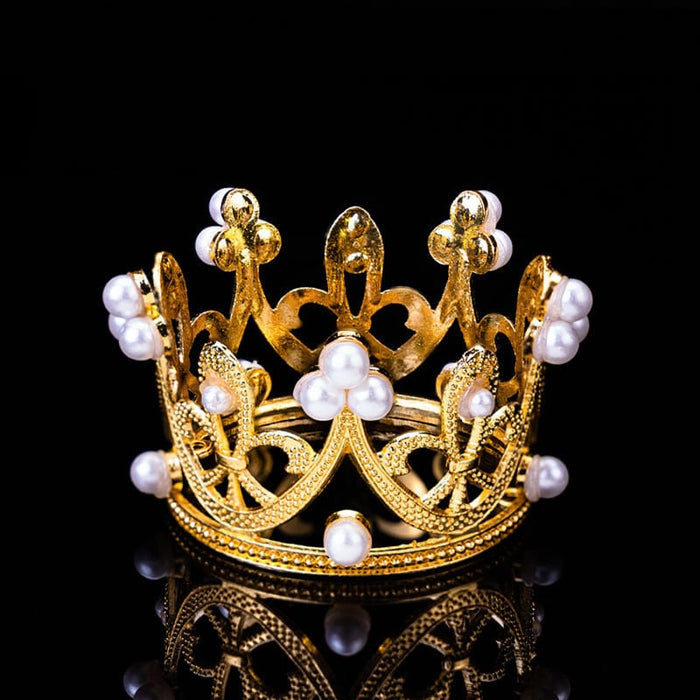 Corona De Perlas Plastica Pequeña Dorada x 1 Unidad