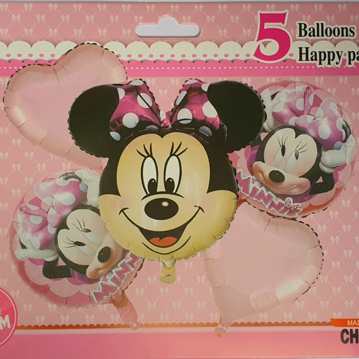 Bouquet de Globos  Minnie Mouse Rosada X 5 Piezas