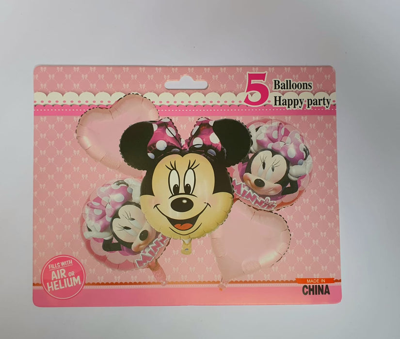 Bouquet de Globos  Minnie Mouse Rosada X 5 Piezas
