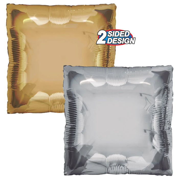 Globo foil Cuadrado 24" Plata y Dorado Marca Tuftex x 1 Unidad