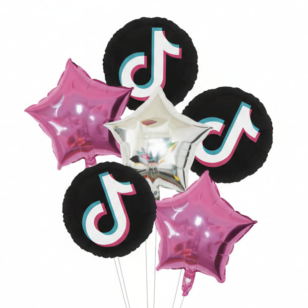 Bouquet de Globos TikTok Estrellas Plateada y Fucsia x 6 Piezas 18" Festella