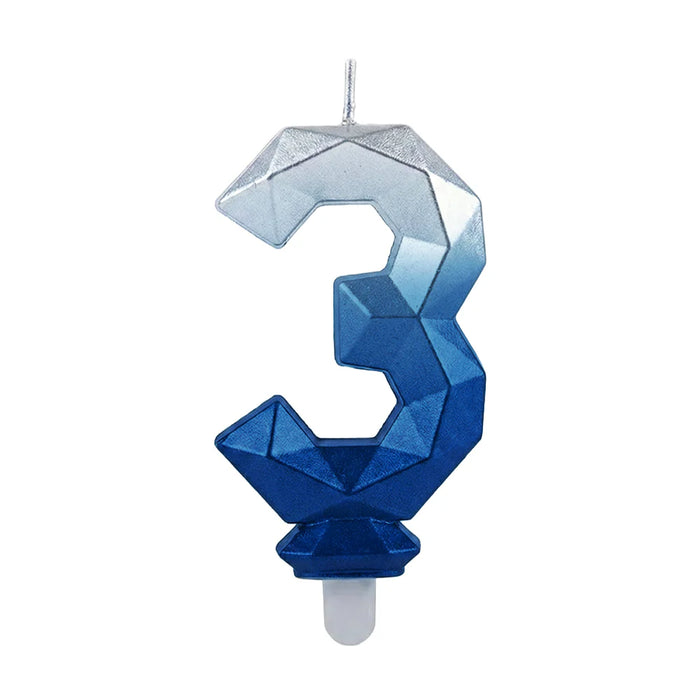 Vela Numerica Degradada Plata - Azul # 3 Sempertex x 1 Unidad