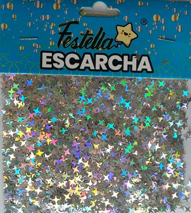 Escarcha Plata Iridiscente Estrella Para Globo 20 Gr x 1 Unidad