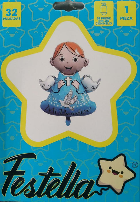 Globo Metalizado angelito azul mi bautizo 32"