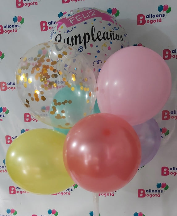 Bouquet de Globos Feliz Cumpleaños x 7 Globos  Ref. 7