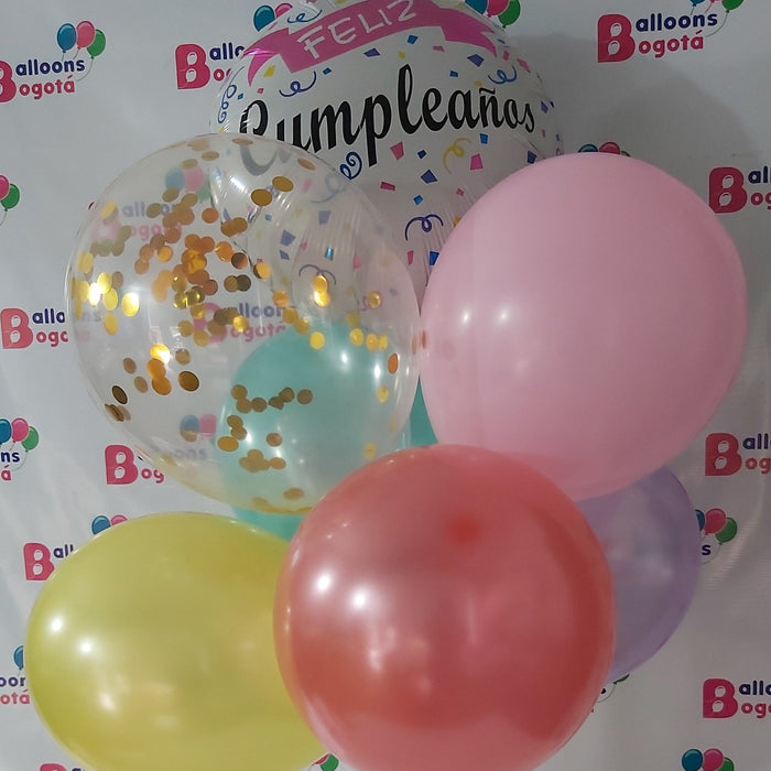 Bouquet de Globos Feliz Cumpleaños x 7 Globos  Ref. 7