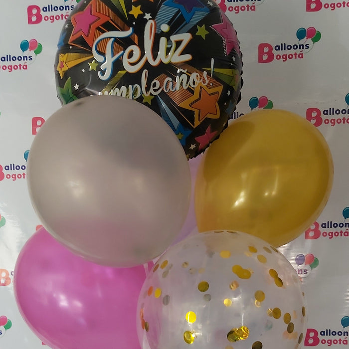 Bouquet de Globos Feliz Cumpleaños x 7 Globos  Ref. 4