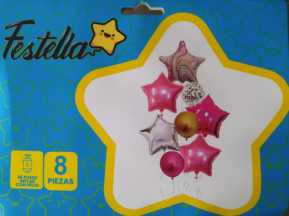 Bouquet de globos Estrella Rosa x 8 piezas