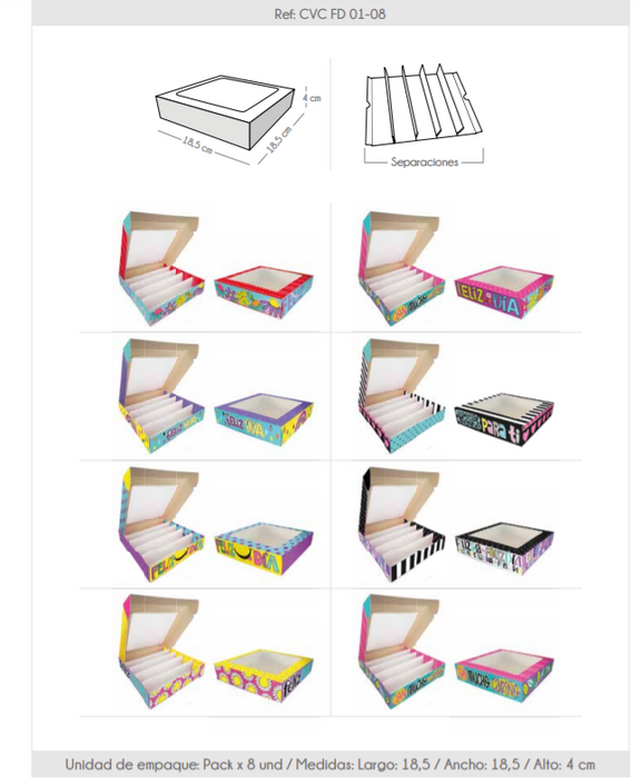 Caja de Regalo CVC Feliz Dia 18.5 x 18.5 x 4 cm x 8 Unidades