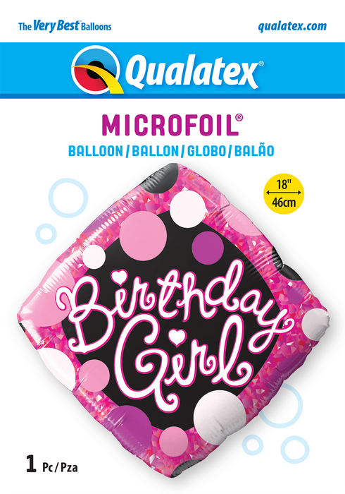 Globo Cumpleaños Rosa y Negro - Niña 18" Qualatex
