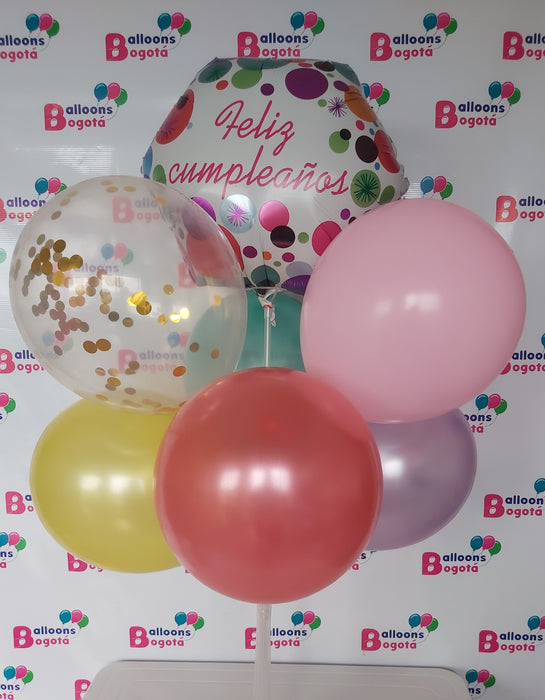 Bouquet de Globos Feliz Cumpleaños x 7 Globos  Ref. 3