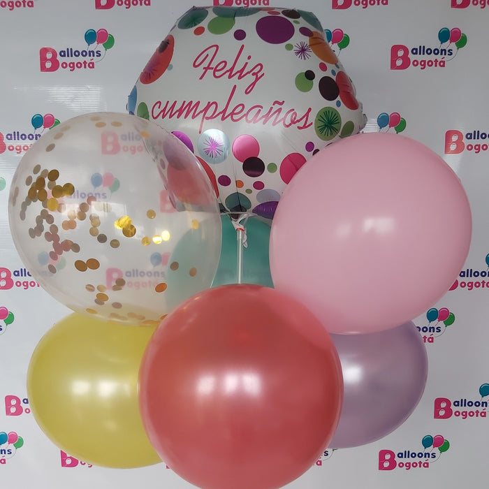 Bouquet de Globos Feliz Cumpleaños x 7 Globos  Ref. 3