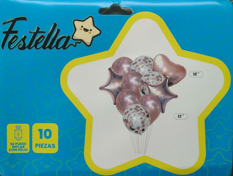 Bouquet de globos Dorado Rosa x 10 piezas