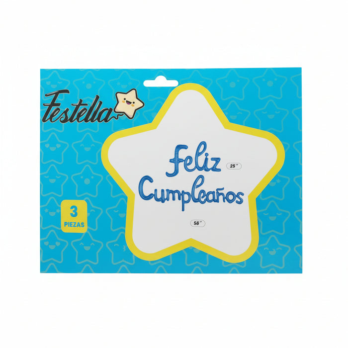 Letrero Kit Globos Feliz Cumpleaños Festella 3 Piezas Azul