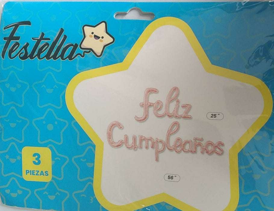 Letrero Kit Globos Feliz Cumpleaños Festella 3 Piezas Dorado  Rosa