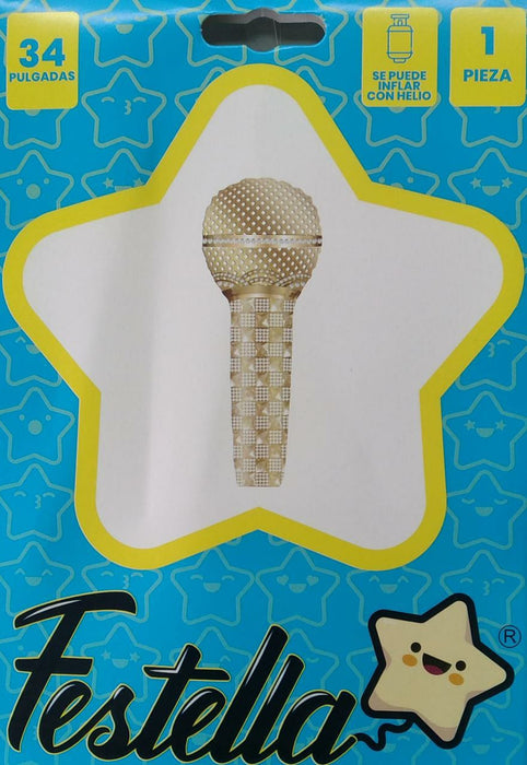 Globo  Foil microfono dorado 34" marca Festella