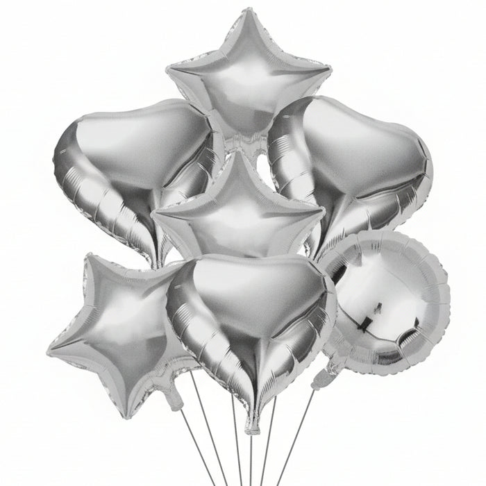 Kit de globos 18 pulgadas corazones y estrellas x6 piezas  plata marca festella