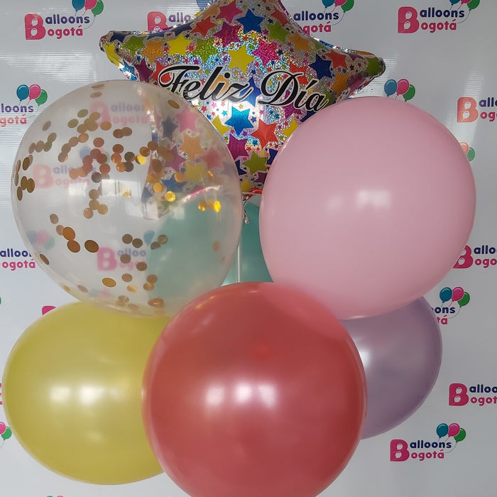 Bouquet de Globos Feliz Dia x 7 Globos  Ref. 1