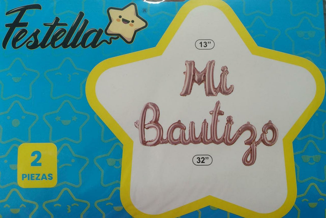 Globo Letrero Mi Bautizo 2 piezas color Dorado Rosa