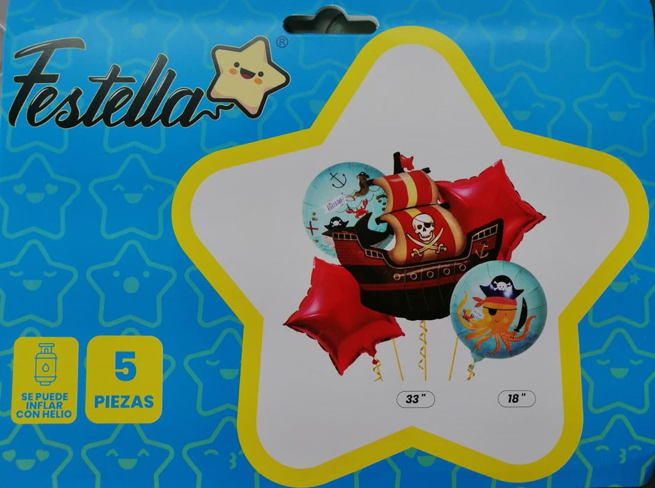 Bouquet de globos de barco pirata x5 piezas