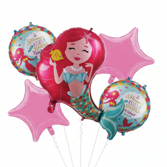 Bouquet de Globos Sirenita cabello rojo x 5 Piezas