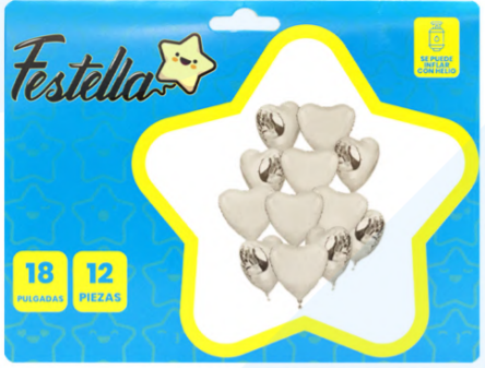 Kit Globos Corazones Festella 18" x12 und Plateado